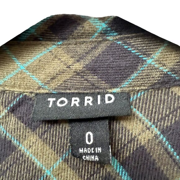 TORRID Flannel Shirt Large (Torrid 0) Olive Green Plaid Heart Long Sleeve Womens - Picture 6 of 13